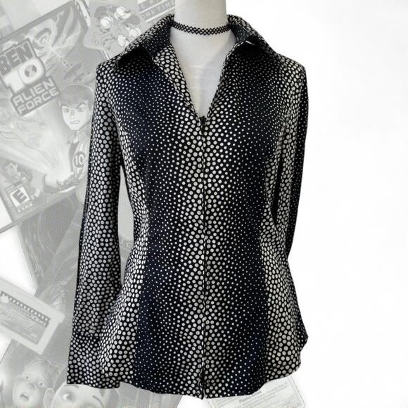 Y2K Jones Polka Dot Cyber Rave Long Sleeve Collared Blouse - Picture 3 of 7